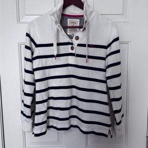 Joules White and Navy Striped Top with Pink Accents
